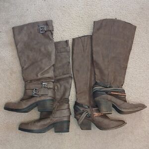 (2) Brown Knee-High Boots By Jellypop & Carlos Santana - Sz 7.5 & 8 *Read Desc